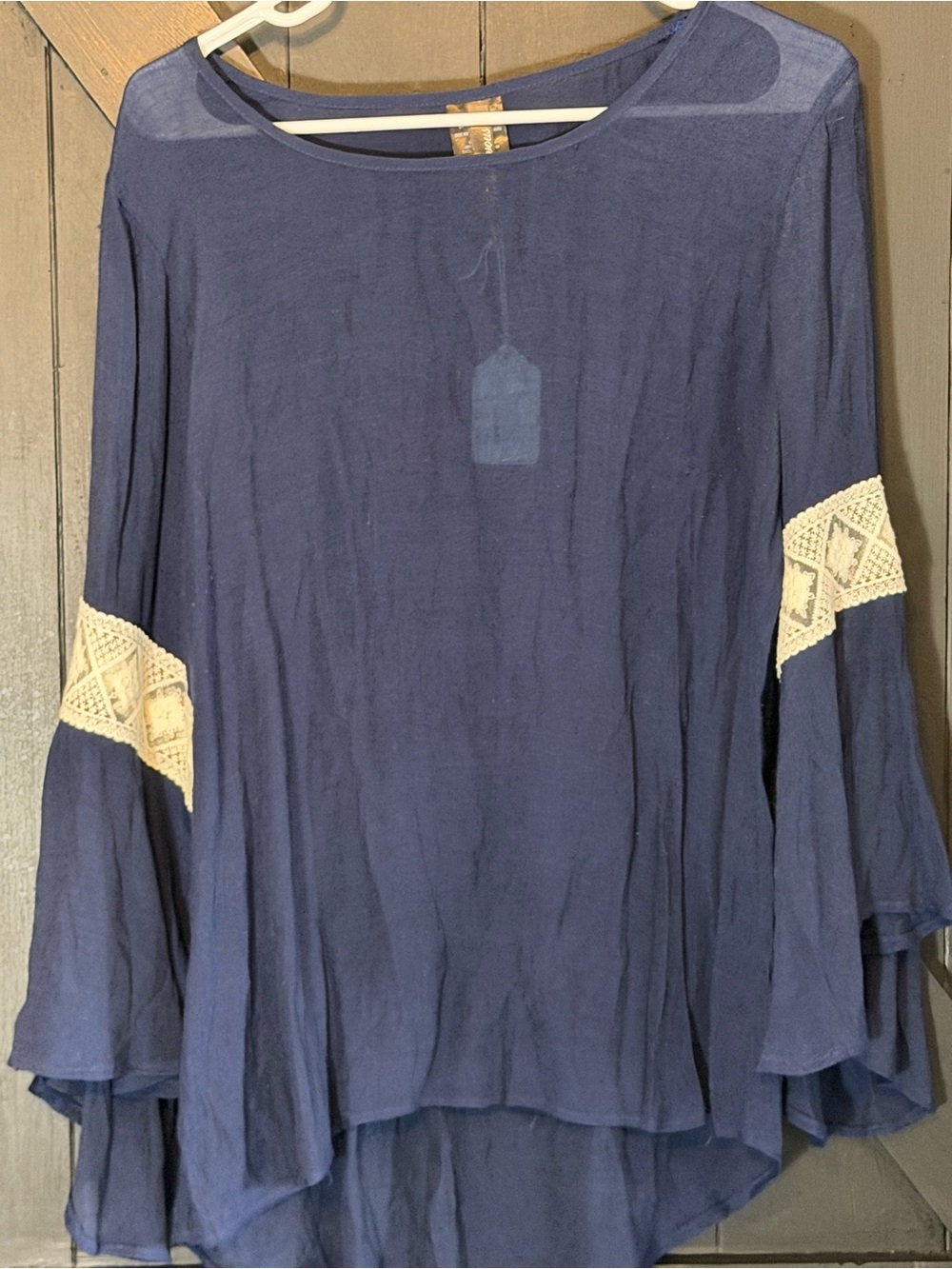 Navy Crochet-Accent Bell Sleeve Tunic - Women